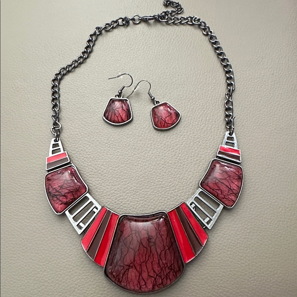 Elegant Red Necklace and Earring Set